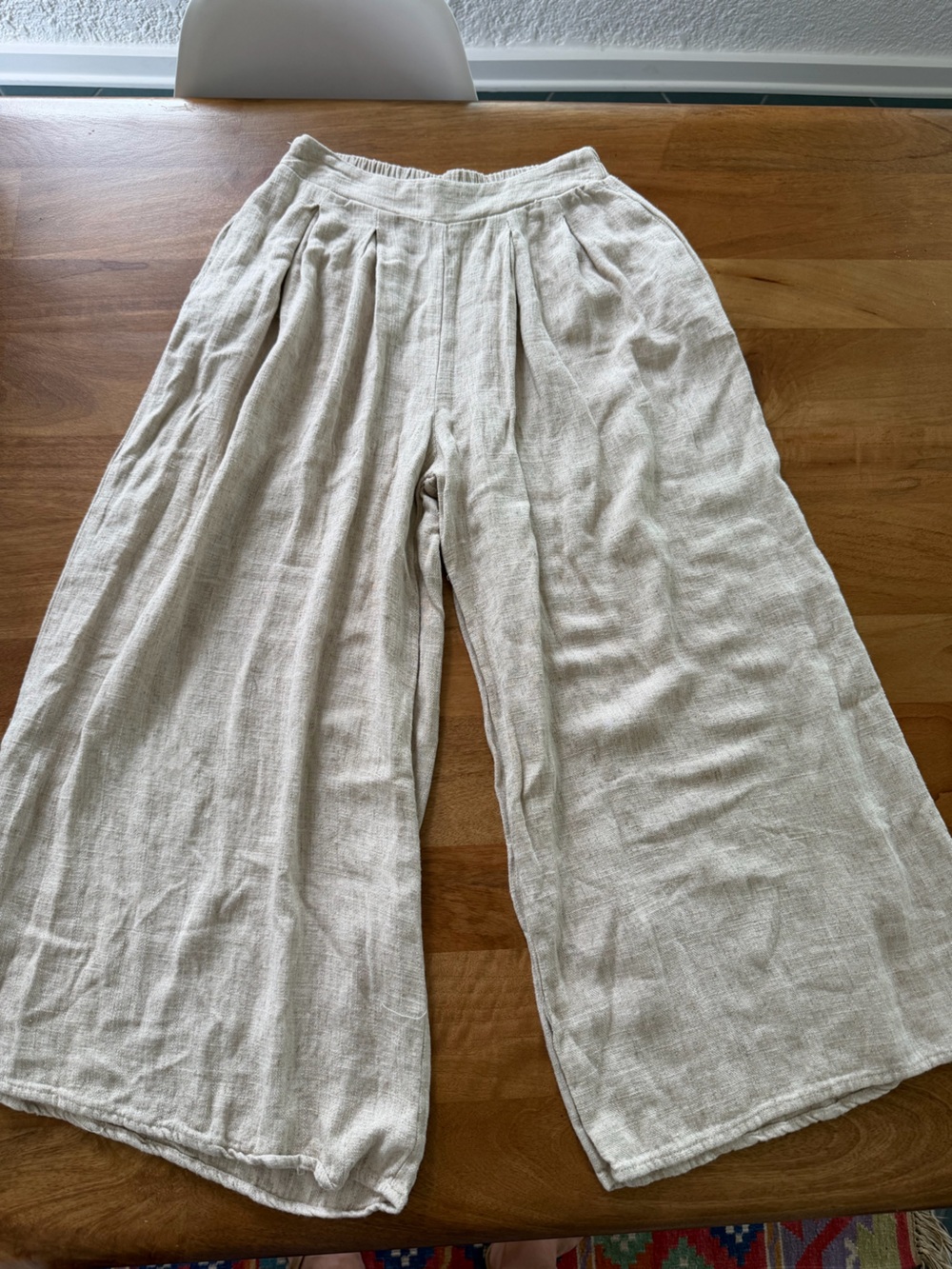 Sienna Sky Wide Leg Cropped Linen Blend Pants in Light Beige Size Small
